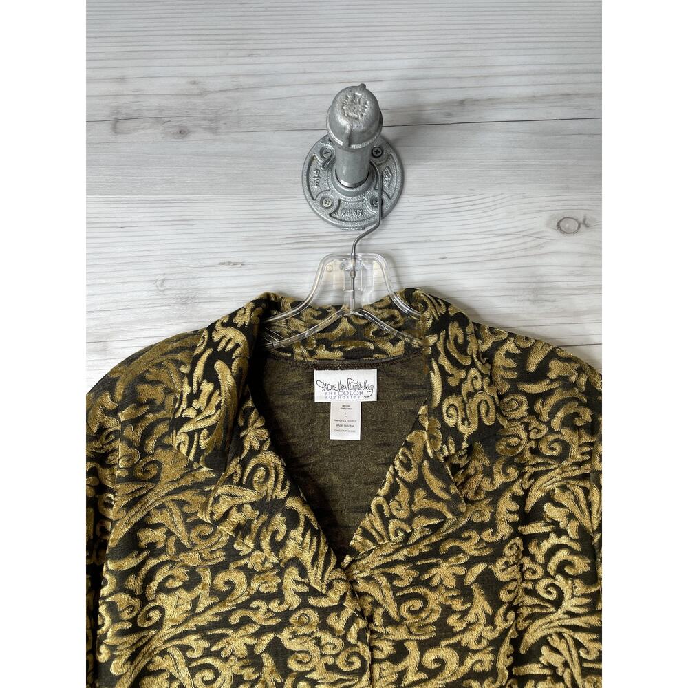 Diane Von Furstenberg Womens Large Black Gold Baroque Jacquard Shirt USA 2286 - Picture 2 of 10